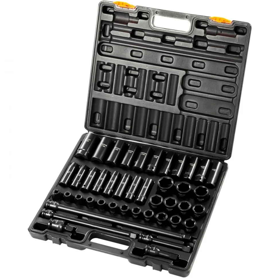 VEVOR Impact Socket Set 1/2 Inches 43 Piece Impact Sockets, Standard Socket Assortment, 1/2 Inches Drive Socket Set 6-Point Sockets Metric 9-30mm (Standard/Deep)