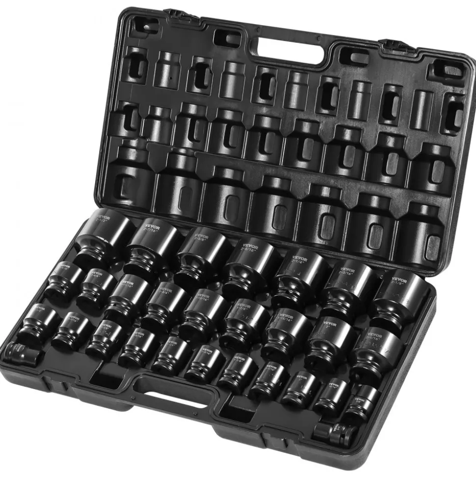 VEVOR Impact Socket Set 3/4 Inches 29 Piece Impact Sockets, 6-Point Sockets, Rugged Construction, CR-M0, 3/4 Inches Drive Socket Set Impact SAE 3/4 inch - 2-1/2 inch, with a Storage Cage
