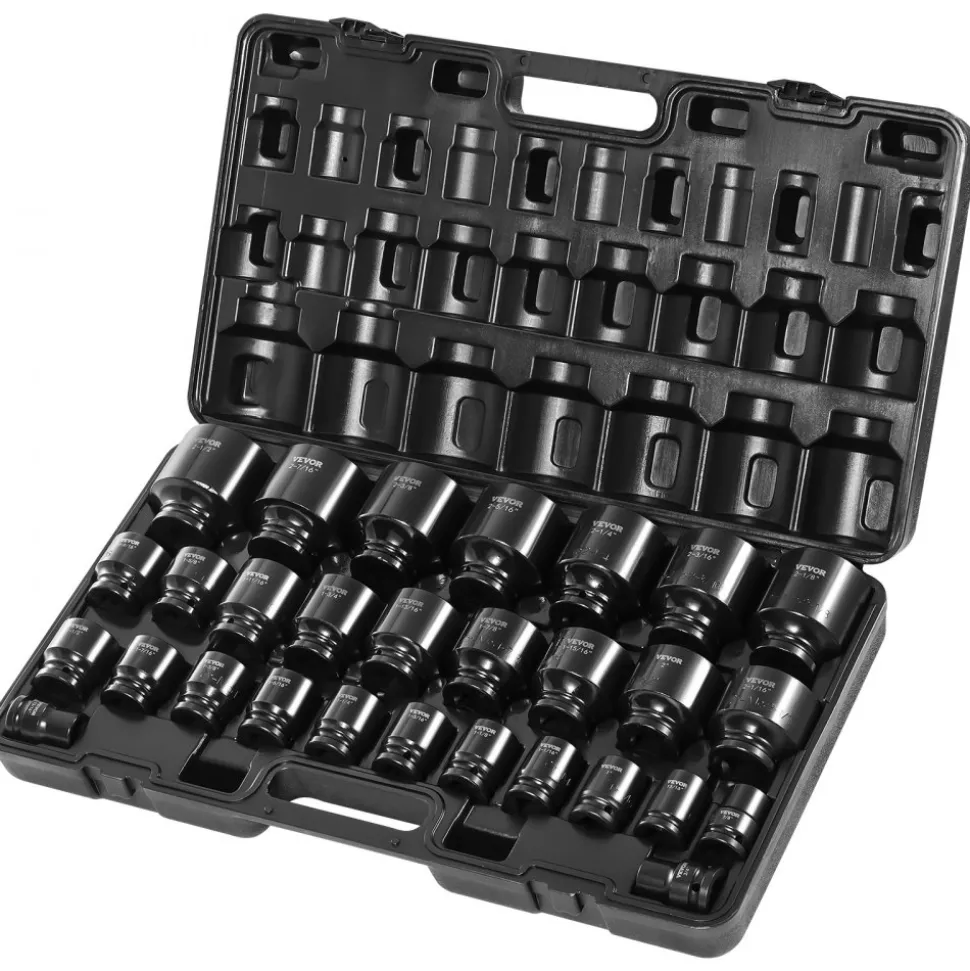 VEVOR Impact Socket Set 3/4 Inches 29 Piece Impact Sockets, 6-Point Sockets, Rugged Construction, CR-M0, 3/4 Inches Drive Socket Set Impact SAE 3/4 inch - 2-1/2 inch, with a Storage Cage