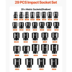 VEVOR Impact Socket Set 3/4 Inches 29 Piece Impact Sockets, 6-Point Sockets, Rugged Construction, CR-M0, 3/4 Inches Drive Socket Set Impact SAE 3/4 inch - 2-1/2 inch, with a Storage Cage