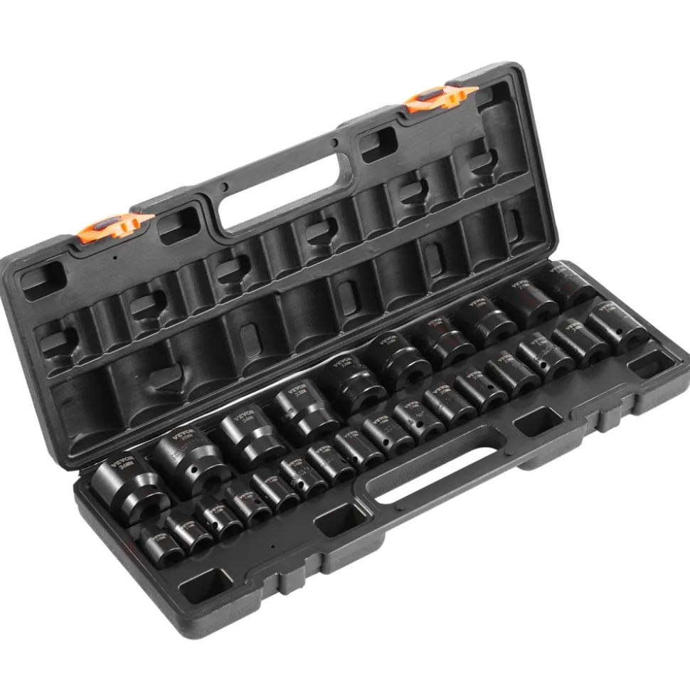VEVOR Impact Socket Set 1/2 Inches 26 Piece Impact Sockets, Shallow Socket, 6-Point Sockets, Rugged Construction, CR-V, 1/2 Inches Drive Socket Set Impact Metric 10mm - 36mm, with a Storage Cage