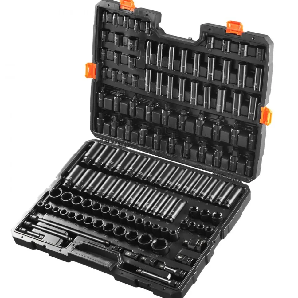 VEVOR Impact Socket Set 130 Piece 3/8" & 1/2" - SAE & Metric Drive Socket Set - 6 Point Cr-Mo Alloy Steel for Auto Repair - Easy-to-Read Size Markings - Includes Storage Case