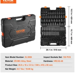 VEVOR Impact Socket Set 130 Piece 3/8