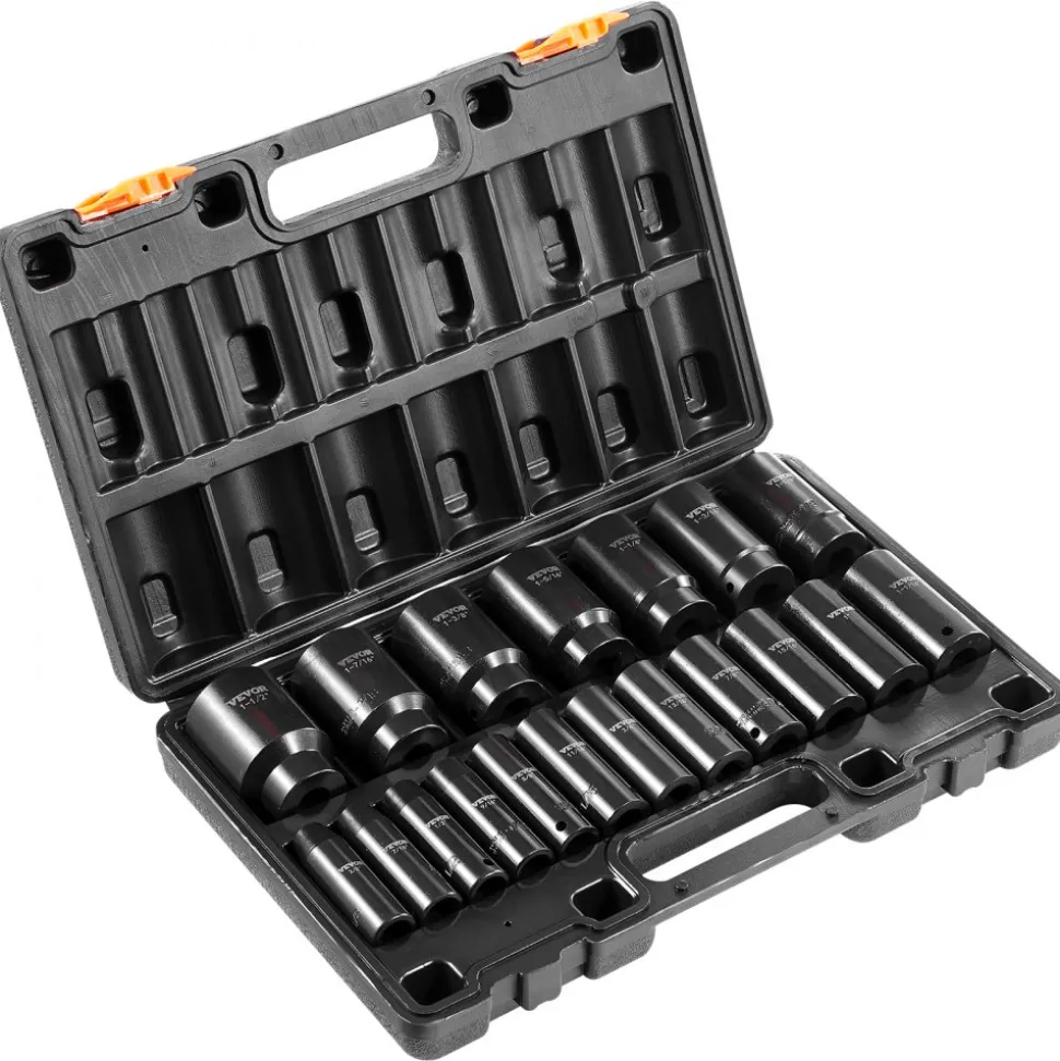 VEVOR Impact Socket Set, 1/2" 19 Piece Impact Sockets, Deep Socket, 6-Point Sockets, 1/2 Inches Drive Socket Set Impact 3/8 inch - 1-1/2 inch, Cr-V Rugged Construction, with a Storage Cage