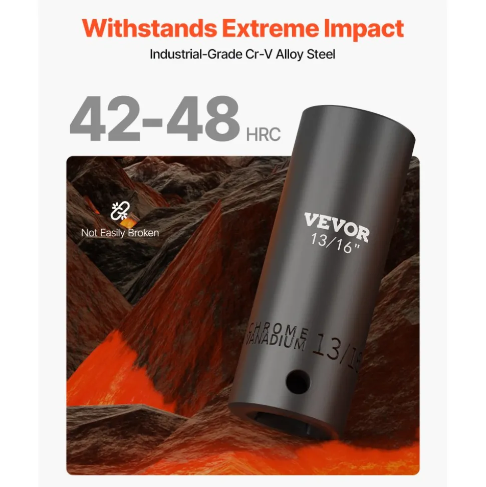 VEVOR Impact Socket Set, 1/2" 19 Piece Impact Sockets, Deep Socket, 6-Point Sockets, 1/2 Inches Drive Socket Set Impact 3/8 inch - 1-1/2 inch, Cr-V Rugged Construction, with a Storage Cage