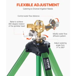 VEVOR Impact Sprinkler on Tripod Base, Heavy Duty Tripod Sprinklers with Brass Head & 3/4