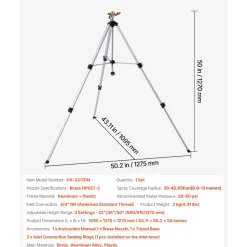 VEVOR Impact Sprinkler on Tripod Base, Heavy Duty Tripod Sprinklers with Brass Head & 3/4" Connector, 360 Degree Large Area Coverage Irrigation Sprinkler, Adjustable Heights Sprinkler for Yard Gray