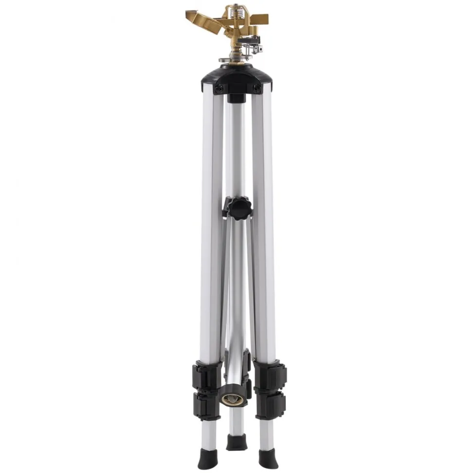 VEVOR Impact Sprinkler on Tripod Base, Heavy Duty Tripod Sprinklers with Brass Head & 3/4" Connector, 360 Degree Large Area Coverage Irrigation Sprinkler, Adjustable Heights Sprinkler for Yard Gray