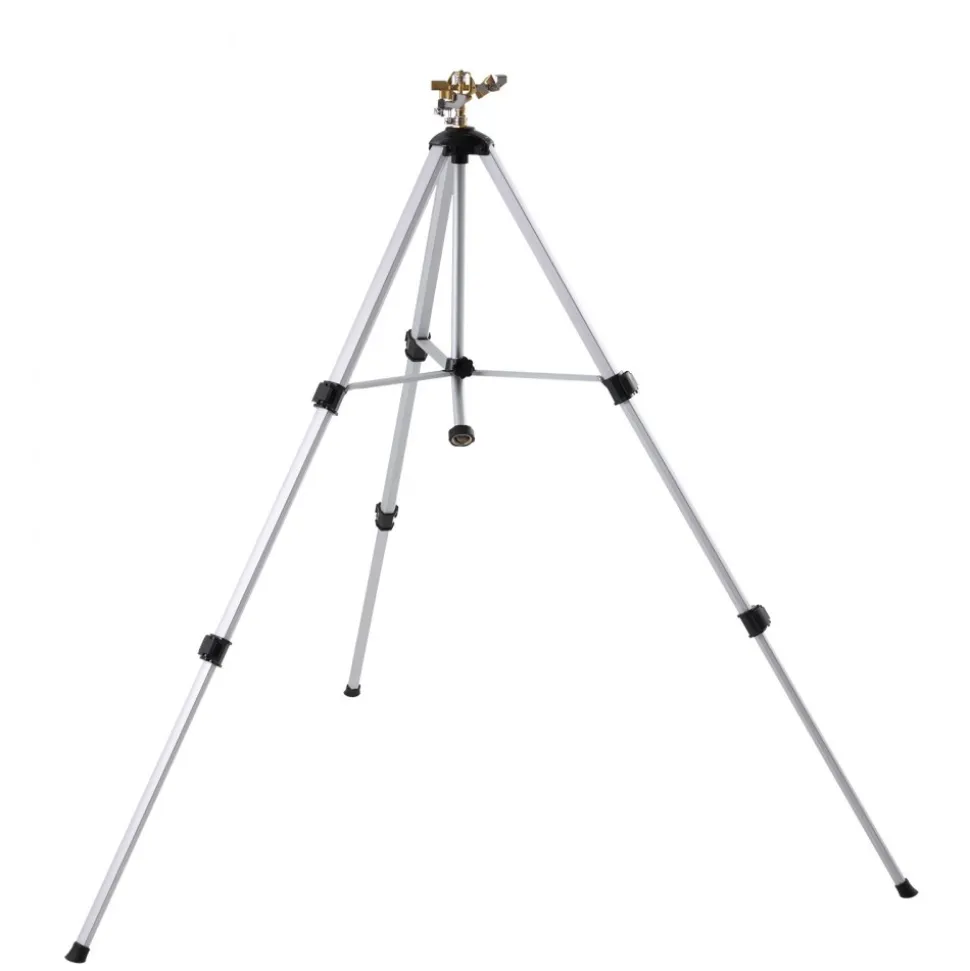 VEVOR Impact Sprinkler on Tripod Base, Heavy Duty Tripod Sprinklers with Brass Head & 3/4" Connector, 360 Degree Large Area Coverage Irrigation Sprinkler, Adjustable Heights Sprinkler for Yard Gray