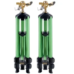 VEVOR Impact Sprinkler on Tripod Base, 2 Packs, Heavy Duty Tripod Sprinklers with Brass Head & 3/4"NH Connector, 360 Degree Large Area Irrigation Sprinkler, Adjustable Heights Sprinkler for Yard