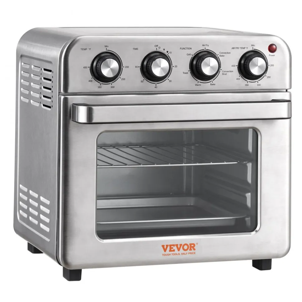 VEVOR 7-IN-1 Air Fryer Toaster Oven, 18L Convection Oven, 1700W Stainless Steel Toaster Ovens Countertop Combo with Grill, Pizza Pan, Gloves, 6 Slices Toast, 12-inch Pizza, Home and Commercial Use