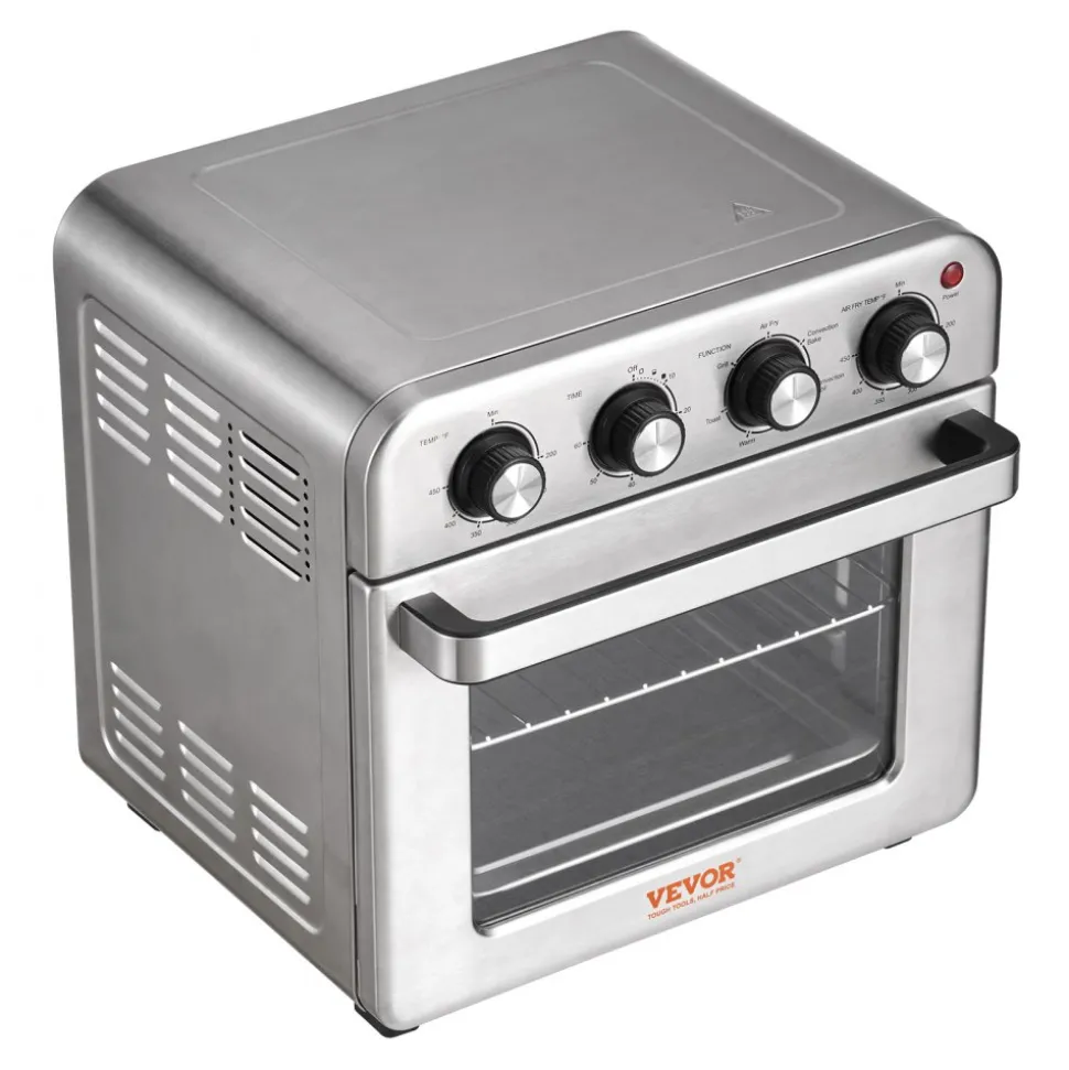 VEVOR 7-IN-1 Air Fryer Toaster Oven, 18L Convection Oven, 1700W Stainless Steel Toaster Ovens Countertop Combo with Grill, Pizza Pan, Gloves, 6 Slices Toast, 12-inch Pizza, Home and Commercial Use