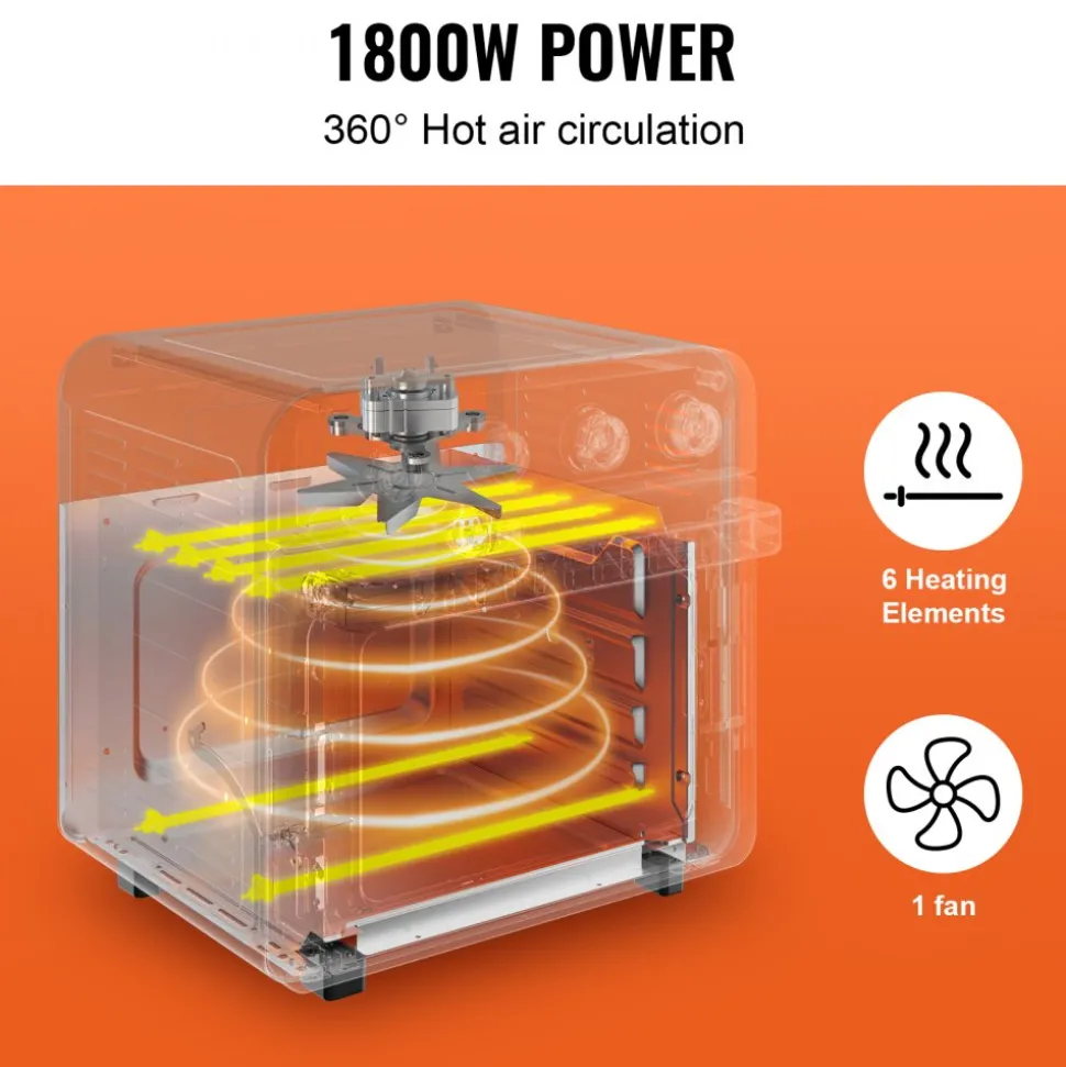 VEVOR 7-IN-1 Air Fryer Toaster Oven, 18L Convection Oven, 1700W Stainless Steel Toaster Ovens Countertop Combo with Grill, Pizza Pan, Gloves, 6 Slices Toast, 12-inch Pizza, Home and Commercial Use