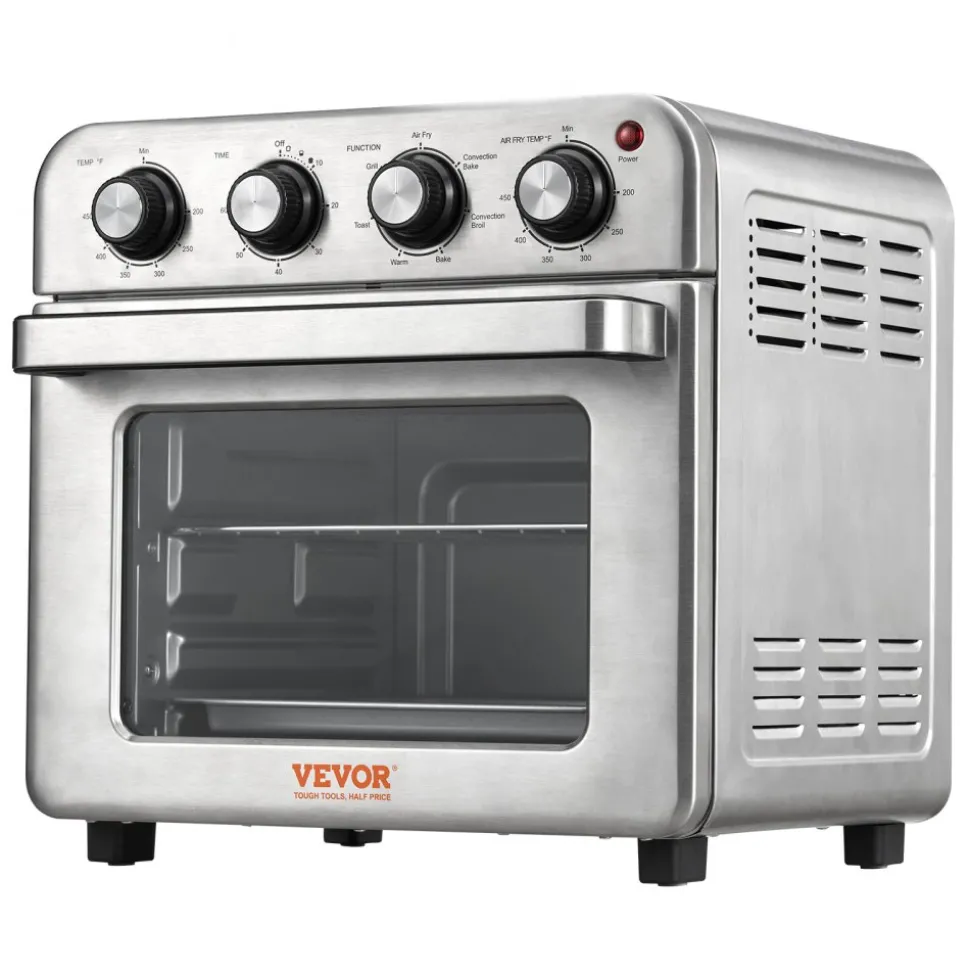 VEVOR 7-IN-1 Air Fryer Toaster Oven, 18L Convection Oven, 1700W Stainless Steel Toaster Ovens Countertop Combo with Grill, Pizza Pan, Gloves, 6 Slices Toast, 12-inch Pizza, Home and Commercial Use