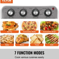 VEVOR 7-IN-1 Air Fryer Toaster Oven, 18L Convection Oven, 1700W Stainless Steel Toaster Ovens Countertop Combo with Grill, Pizza Pan, Gloves, 6 Slices Toast, 12-inch Pizza, Home and Commercial Use