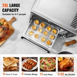 VEVOR 13-IN-1 Air Fryer Toaster Oven, 28L/29.6Qt Convection Oven, 1800W 2-Tier Toaster Ovens Countertop Combo with Wire Racks, Pizza Pan, Gloves, Home and Commercial Use