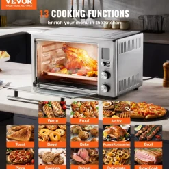 VEVOR 13-IN-1 Air Fryer Toaster Oven, 28L/29.6Qt Convection Oven, 1800W 2-Tier Toaster Ovens Countertop Combo with Wire Racks, Pizza Pan, Gloves, Home and Commercial Use