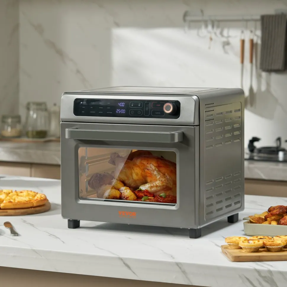 VEVOR 12-IN-1 Air Fryer Toaster Oven, 25L Convection Oven, 1700W Stainless Steel Toaster Ovens Countertop Combo with Grill, Pizza Pan, Gloves, 12 Slices Toast, 12-inch Pizza, Home and Commercial Use