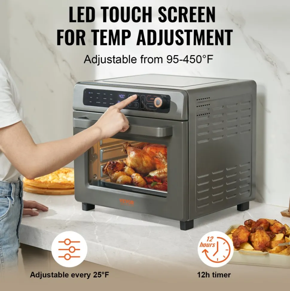 VEVOR 12-IN-1 Air Fryer Toaster Oven, 25L Convection Oven, 1700W Stainless Steel Toaster Ovens Countertop Combo with Grill, Pizza Pan, Gloves, 12 Slices Toast, 12-inch Pizza, Home and Commercial Use