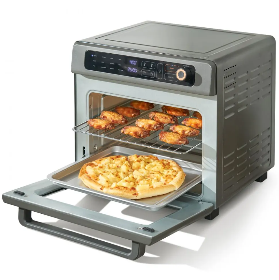 VEVOR 12-IN-1 Air Fryer Toaster Oven, 25L Convection Oven, 1700W Stainless Steel Toaster Ovens Countertop Combo with Grill, Pizza Pan, Gloves, 12 Slices Toast, 12-inch Pizza, Home and Commercial Use