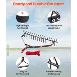 VEVOR 32 in Aquatic Weed Rake, 6.3 in Double Sided Lake Weed Rake, Lightweight Pond Weeds Cutter with 30ft Rope, No Assembly Required, Muck Lilypad Clearing Tool for Pond, Lake, Rivulet