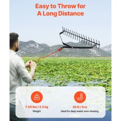 VEVOR 32 in Aquatic Weed Rake, 6.3 in Double Sided Lake Weed Rake, Lightweight Pond Weeds Cutter with 30ft Rope, No Assembly Required, Muck Lilypad Clearing Tool for Pond, Lake, Rivulet