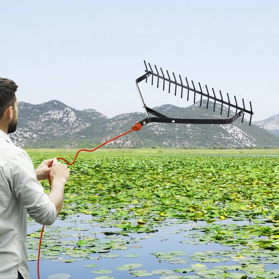 VEVOR 32 in Aquatic Weed Rake, 6.3 in Double Sided Lake Weed Rake, Lightweight Pond Weeds Cutter with 30ft Rope, No Assembly Required, Muck Lilypad Clearing Tool for Pond, Lake, Rivulet