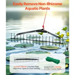 VEVOR 32 in Aquatic Weed Rake, 6.3 in Double Sided Lake Weed Rake, Lightweight Pond Weeds Cutter with 30ft Rope, No Assembly Required, Muck Lilypad Clearing Tool for Pond, Lake, Rivulet