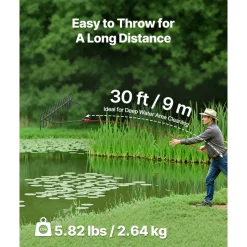 VEVOR 24 in Aquatic Weed Rake, 8.7 in Double Sided Lake Weed Rake, Pond Weeds Cutter with 30ft Rope, Tie Hole, No Assembly Required, Lightweight Muck Lilypad Clearing Tool for Pond, Lake, Rivulet