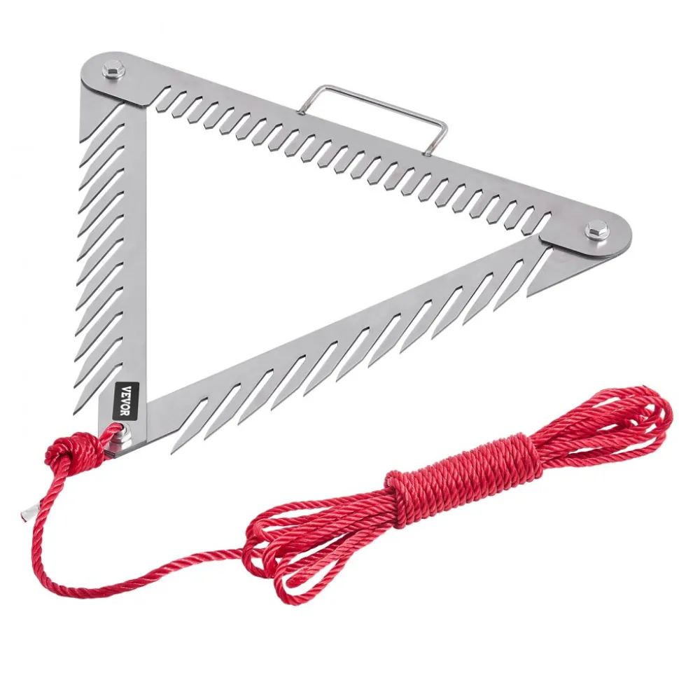 VEVOR 24in Aquatic Weed Rake, 3-Sided Lake Weed Rake with Handle, Portable and Foldable Pond Water Grass Razor, Stainless Steel Throwable Floating Pond Weeds Cutter with 30 ft Rope, for Lakes Ponds