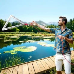 VEVOR 24in Aquatic Weed Rake, 3-Sided Lake Weed Rake with Handle, Portable and Foldable Pond Water Grass Razor, Stainless Steel Throwable Floating Pond Weeds Cutter with 30 ft Rope, for Lakes Ponds