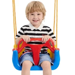 VEVOR 3-in-1 Baby Swing Seat 300 lbs Capacity Toddler Swing Red/Yellow/Blue, for Indoor & Outdoor Playground, with Adjustable Ropes and Snap Hooks, Snug & Secure Detachable Infants to Teens Kids Seat