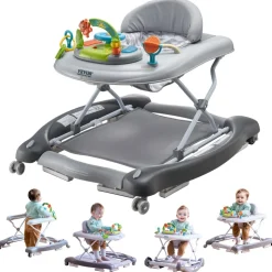 VEVOR 4-in-1 Baby Walker, Foldable Baby Activity Center on Wheels, 3 Adjustable Height, Music & Toys Tray, Learning-Seated | Walk-Behind | Rocker | Bouncer Toddler Walker for Girls Boys  6-24 Months