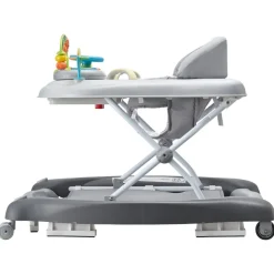 VEVOR 4-in-1 Baby Walker, Foldable Baby Activity Center on Wheels, 3 Adjustable Height, Music & Toys Tray, Learning-Seated | Walk-Behind | Rocker | Bouncer Toddler Walker for Girls Boys 6-24 Months
