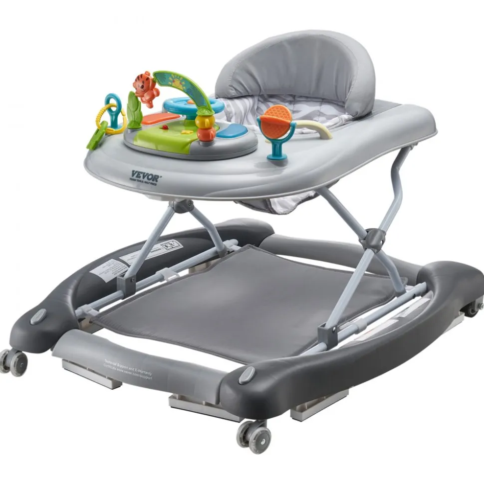 VEVOR 4-in-1 Baby Walker, Foldable Baby Activity Center on Wheels, 3 Adjustable Height, Music & Toys Tray, Learning-Seated | Walk-Behind | Rocker | Bouncer Toddler Walker for Girls Boys 6-24 Months