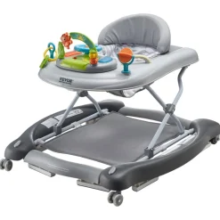 VEVOR 4-in-1 Baby Walker, Foldable Baby Activity Center on Wheels, 3 Adjustable Height, Music & Toys Tray, Learning-Seated | Walk-Behind | Rocker | Bouncer Toddler Walker for Girls Boys 6-24 Months