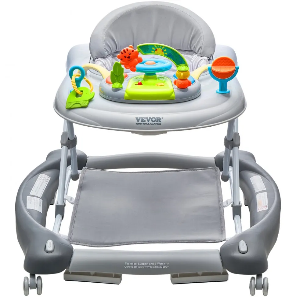 VEVOR 4-in-1 Baby Walker, Foldable Baby Activity Center on Wheels, 3 Adjustable Height, Music & Toys Tray, Learning-Seated | Walk-Behind | Rocker | Bouncer Toddler Walker for Girls Boys 6-24 Months