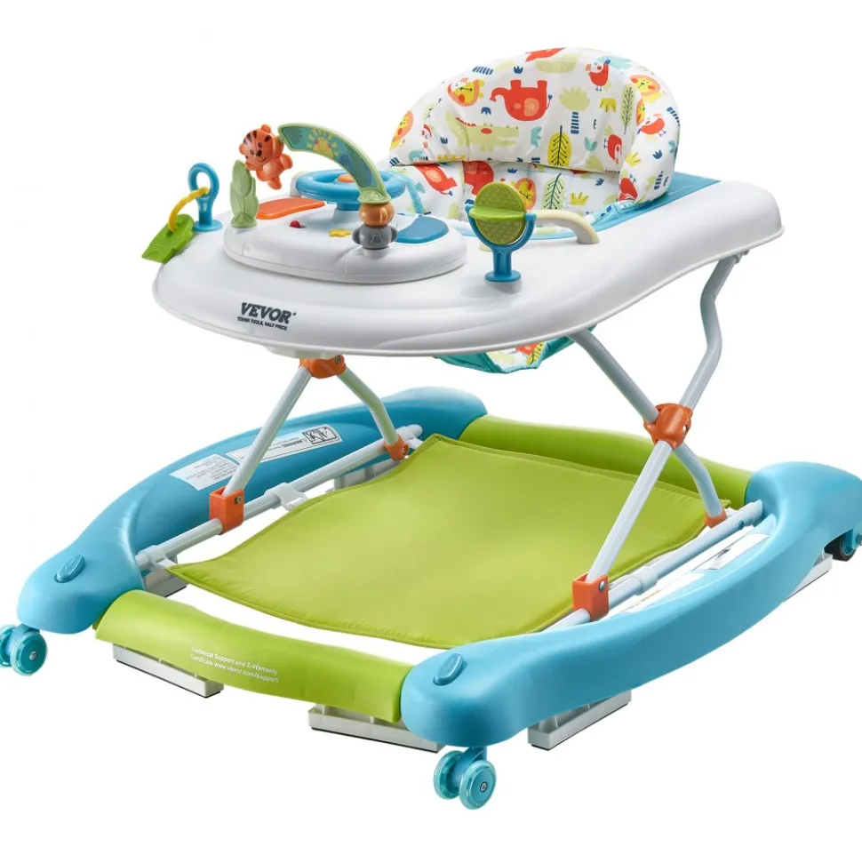 VEVOR 4-in-1 Baby Walker, Foldable Baby Activity Center on Wheels, 3 Adjustable Height, Music & Toys Tray, Learning-Seated | Walk-Behind | Rocker | Bouncer Toddler Walker for Girls Boys 6-24 Months