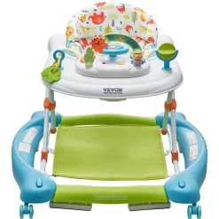 VEVOR 4-in-1 Baby Walker, Foldable Baby Activity Center on Wheels, 3 Adjustable Height, Music & Toys Tray, Learning-Seated | Walk-Behind | Rocker | Bouncer Toddler Walker for Girls Boys 6-24 Months