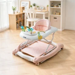 VEVOR 5-in-1 Baby Walker, Folding Baby Activity Center on Wheels, Height Adjustable Rocker Bouncer Walker with Comfortable High-Back Seat, Anti-Rollover Toddler Walking Helper for 6-24 Month Boy Girls
