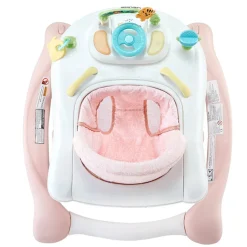 VEVOR 5-in-1 Baby Walker, Folding Baby Activity Center on Wheels, Height Adjustable Rocker Bouncer Walker with Comfortable High-Back Seat, Anti-Rollover Toddler Walking Helper for 6-24 Month Boy Girls