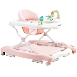 VEVOR 5-in-1 Baby Walker, Folding Baby Activity Center on Wheels, Height Adjustable Rocker Bouncer Walker with Comfortable High-Back Seat, Anti-Rollover Toddler Walking Helper for 6-24 Month Boy Girls