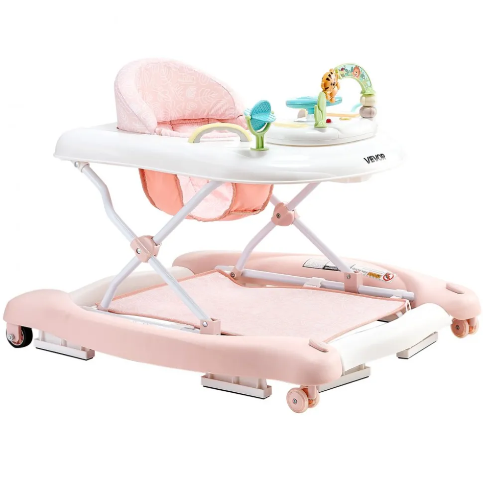 VEVOR 5-in-1 Baby Walker, Folding Baby Activity Center on Wheels, Height Adjustable Rocker Bouncer Walker with Comfortable High-Back Seat, Anti-Rollover Toddler Walking Helper for 6-24 Month Boy Girls