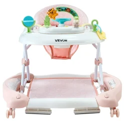 VEVOR 5-in-1 Baby Walker, Folding Baby Activity Center on Wheels, Height Adjustable Rocker Bouncer Walker with Comfortable High-Back Seat, Anti-Rollover Toddler Walking Helper for 6-24 Month Boy Girls