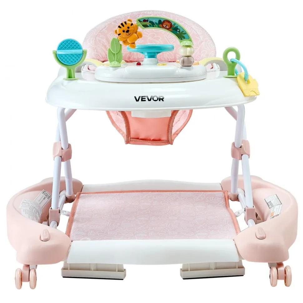VEVOR 5-in-1 Baby Walker, Folding Baby Activity Center on Wheels, Height Adjustable Rocker Bouncer Walker with Comfortable High-Back Seat, Anti-Rollover Toddler Walking Helper for 6-24 Month Boy Girls