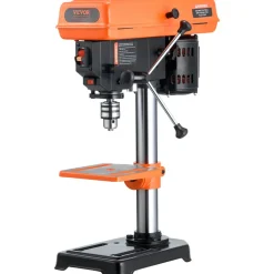 VEVOR 8 in Benchtop Drill Press, 2.5A Induction Motor, Tabletop Drilling Machine with 620 / 1140 / 1740 / 2340 / 3100 RPM Adjustable Speed, 0-45° Tilting Worktable, LED Work Light, for Wood Metal
