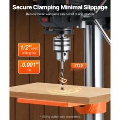 VEVOR 8 in Benchtop Drill Press, 2.5A Induction Motor, Tabletop Drilling Machine with 620 / 1140 / 1740 / 2340 / 3100 RPM Adjustable Speed, 0-45° Tilting Worktable, LED Work Light, for Wood Metal