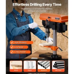 VEVOR 8 in Benchtop Drill Press, 2.5A Induction Motor, Tabletop Drilling Machine with 620 / 1140 / 1740 / 2340 / 3100 RPM Adjustable Speed, 0-45° Tilting Worktable, LED Work Light, for Wood Metal