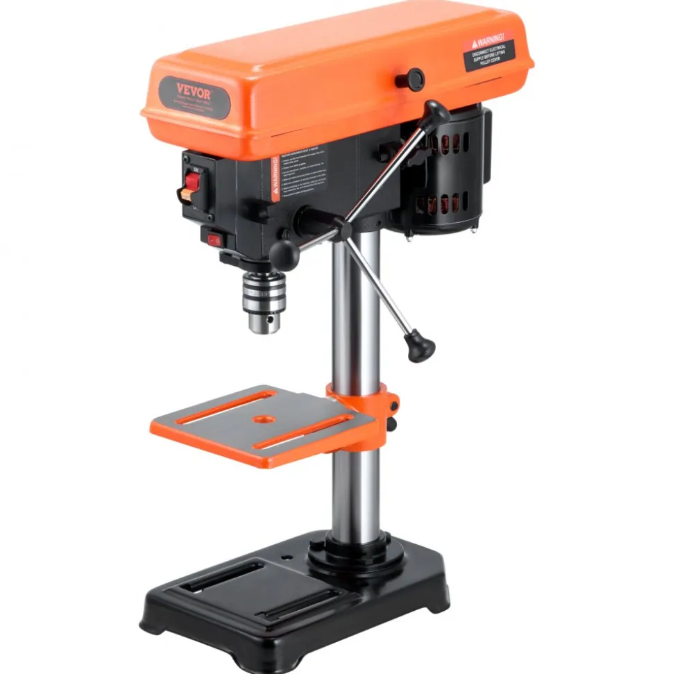 VEVOR 8 in Benchtop Drill Press, 2.5A Induction Motor, Tabletop Drilling Machine with 620 / 1140 / 1740 / 2340 / 3100 RPM Adjustable Speed, 0-45° Tilting Worktable, LED Work Light, for Wood Metal