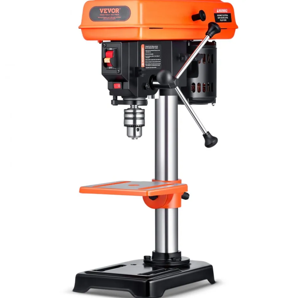 VEVOR 8 in Benchtop Drill Press, 2.5A Induction Motor, Tabletop Drilling Machine with 620 / 1140 / 1740 / 2340 / 3100 RPM Adjustable Speed, 0-45° Tilting Worktable, LED Work Light, for Wood Metal